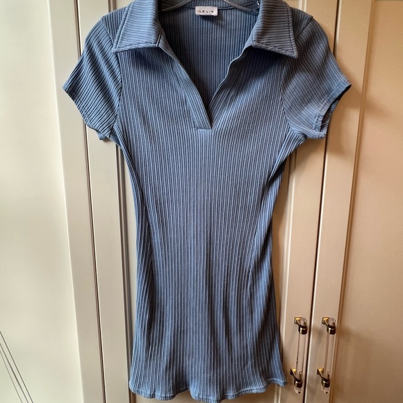 Le Lis Mini Dress (bodycon) blue with collar - Picture 2 of 4